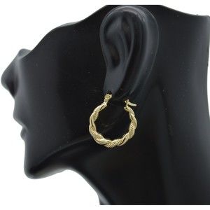 Real 10K Yellow Solid Gold Swirl Rope Hoop Earrings 1.3 grams